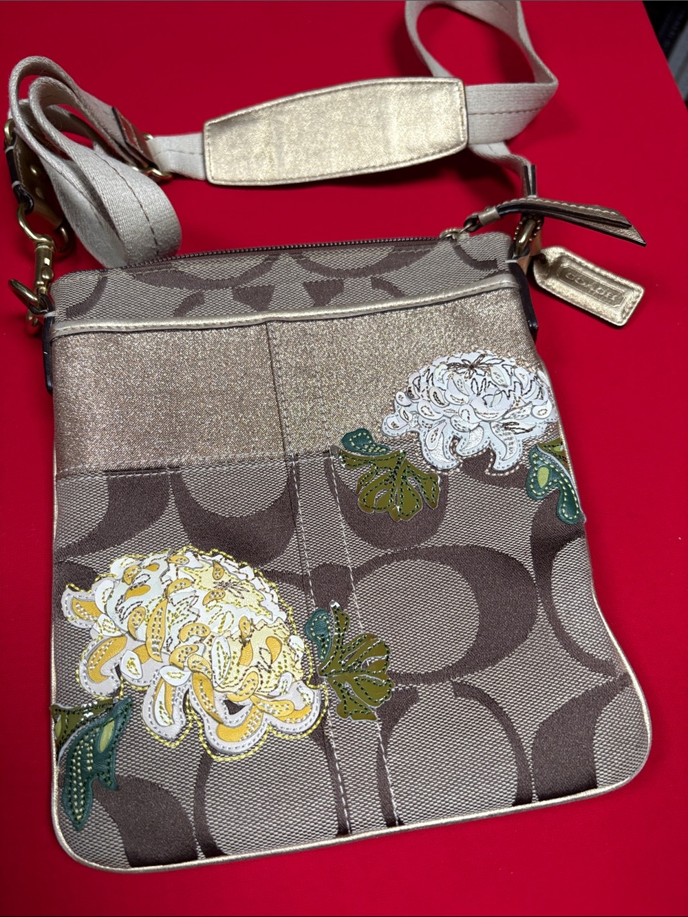 Coach handcrafted leather & canvas satchel bag.
